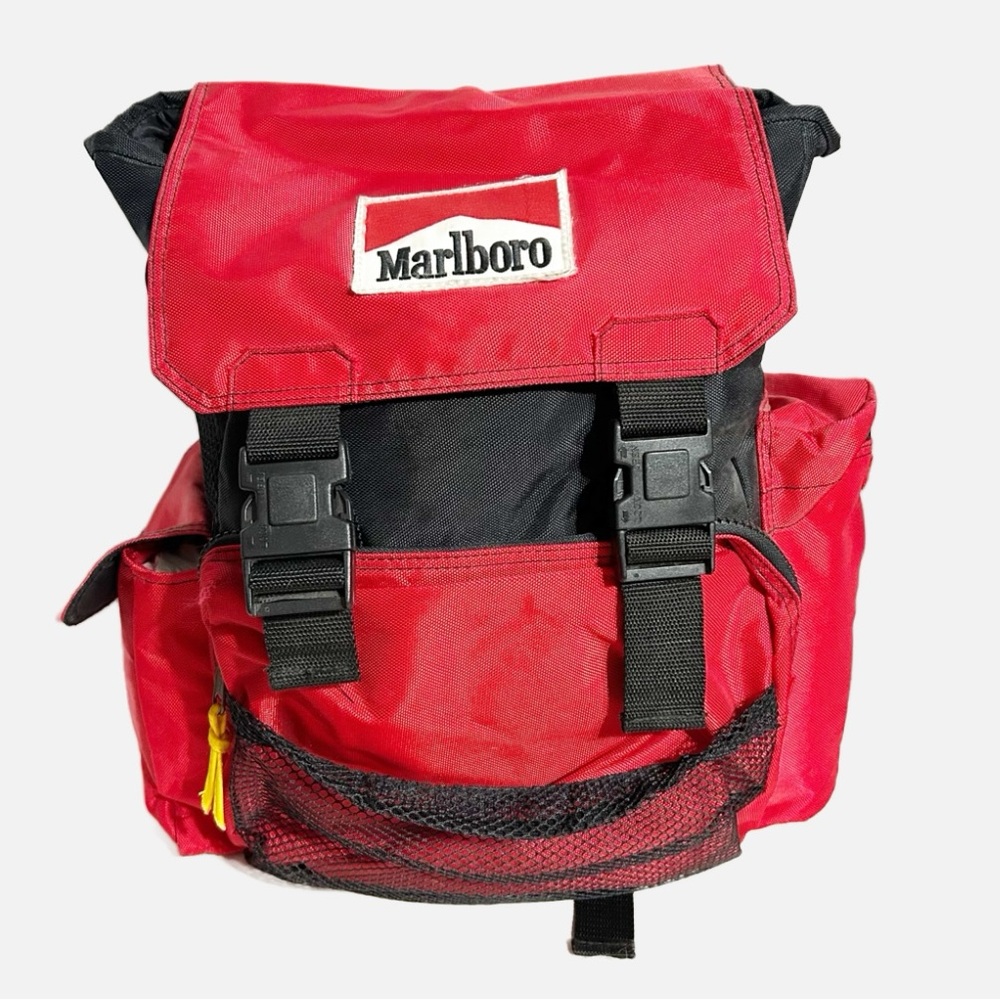 Vintage Marlboro Adventure Gear Red Nylon Backpack Classic 90s Y2K Red / Black